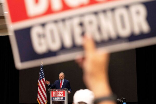 Republican candidate for Arizona governor Rep. Andy Biggs speaks during a “Get Out the Vote” rally in Gilbert, Arizona, on July 17.