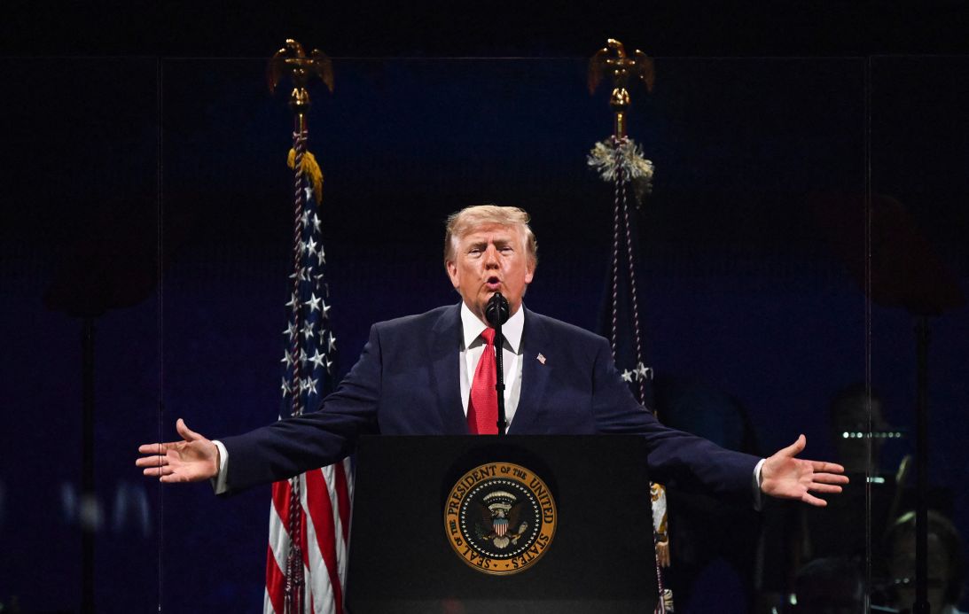 President Donald Trump speaks during the "Salute to America" Independence Day celebration on the National Mall in Washington, DC, on July 4.