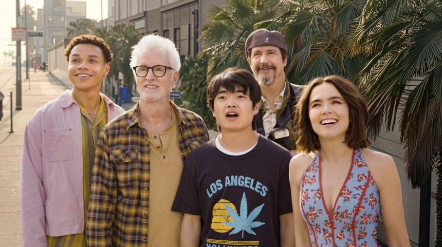"Gail Daughtry and the Celebrity Sex Pass" puts Zoey Deutch, right, into a tough position when her partner sleeps with his celebrity "hall pass." From left, Miles Gutierrez-Riley, John Slattery, Ben Wang and Ken Marino round out the cast in the comedy.