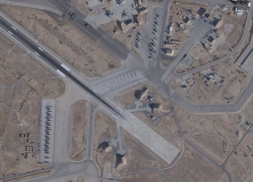 Satellite image shows F-15E, A-10 Thunderbolt, and C-130 Hercules at the Muwaffaq Salti Air Base, in Al Azraq, Jordan, February 2, 2026.