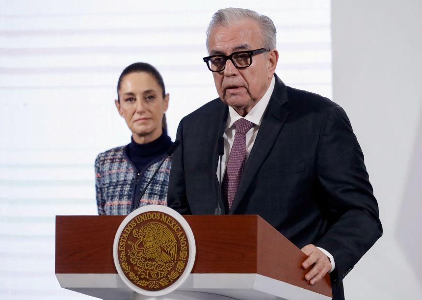Sinaloa governor Ruben Rocha attends a press conference with Mexico's President Claudia Sheinbaum at the National Palace, in Mexico City, Mexico, June 26, 2025.