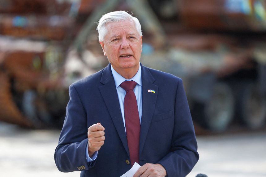 US Senator Lindsey Graham speaking to the media after his meeting with Ukraine's President Volodymyr Zelenskiy, in Kyiv, on July 10