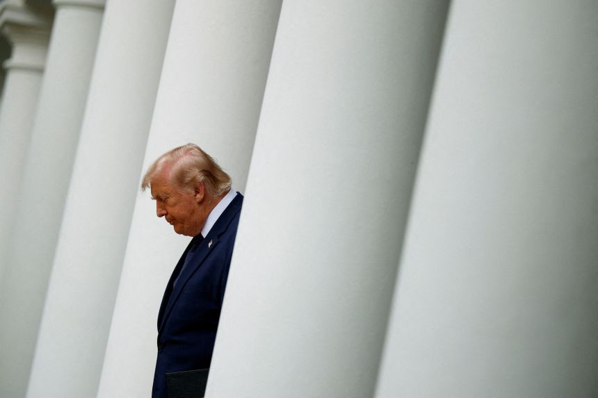 President Donald Trump arrives for a Rose Garden Club Lunch at the White House in Washington, DC, on July 6.