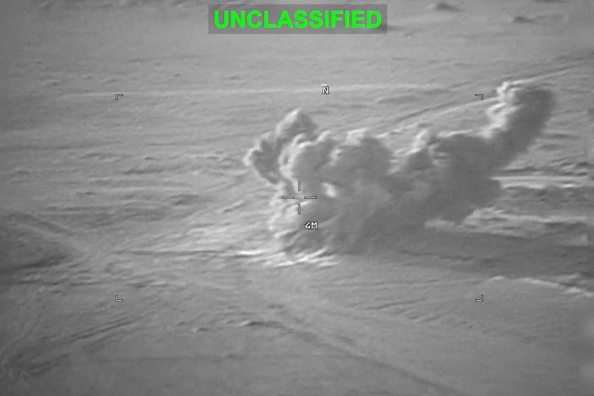 Smoke rises from an explosion at an unknown location, during what U.S. Central Command (CENTCOM) says are strikes on Iran, in this still image taken from a handout video released on July 19, 2026.