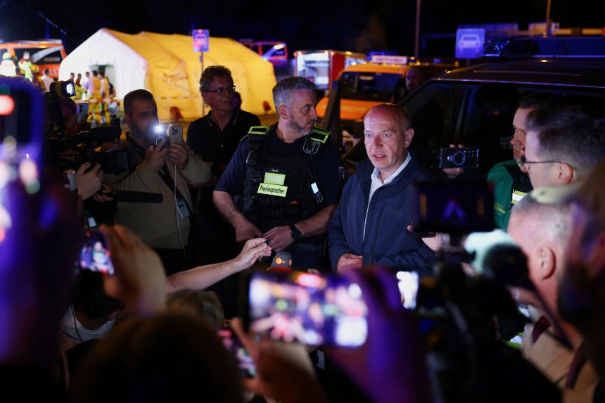 Mayor of Berlin Kai Wegner speaks to the media after the attack at Tiergarten park.