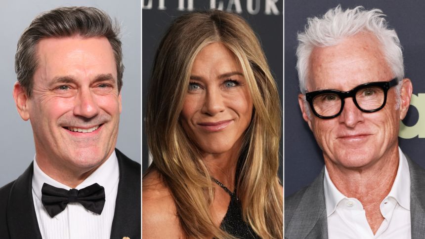Jon Hamm, Jennifer Aniston, and John Slattery.
