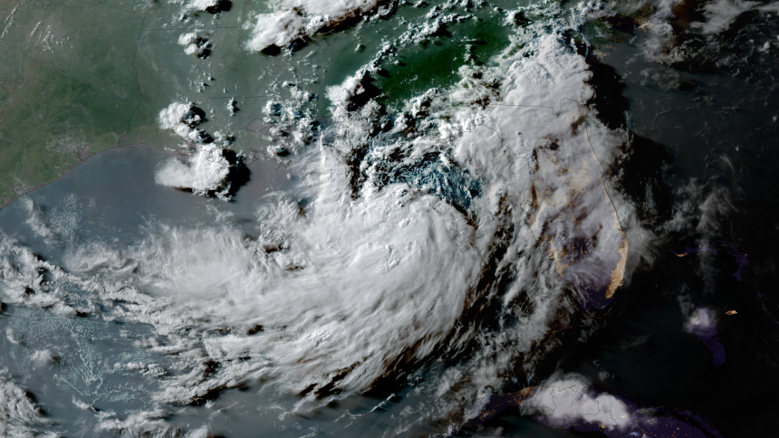 Satellite imagery of Tropical Storm Bertha in the Gulf.