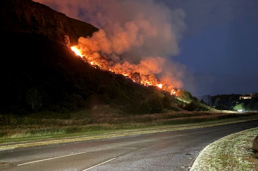 A view of the fire at Arthur's Seat on Sunday, July 19, 2026