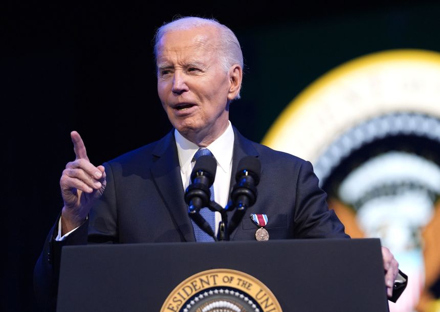 President Joe Biden speaks at Joint Base Myer-Henderson Hall, January 16, 2025, in Arlington, Virginia.
