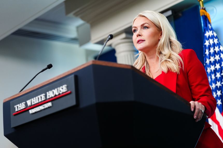 White House press secretary Karoline Leavitt speaks with reporters in the James Brady Press Briefing Room at the White House, in Washington, DC, on Thursday.