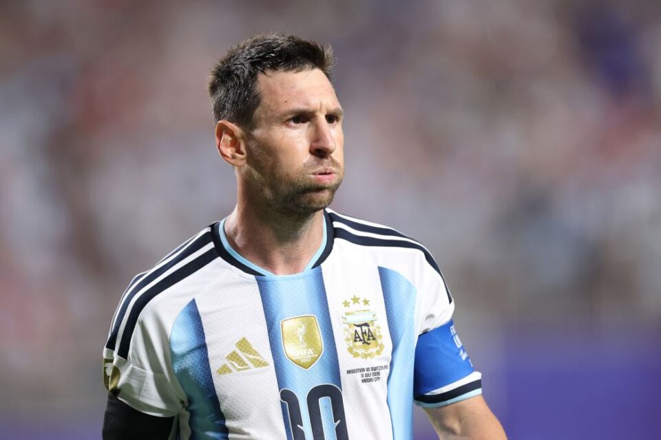 Lionel Messi No. 10 of Argentina reacts during the FIFA World Cup 2026 Quarter Final match between Argentina and Switzerland at Kansas City Stadium on July 11, 2026 in Kansas City, Missouri.