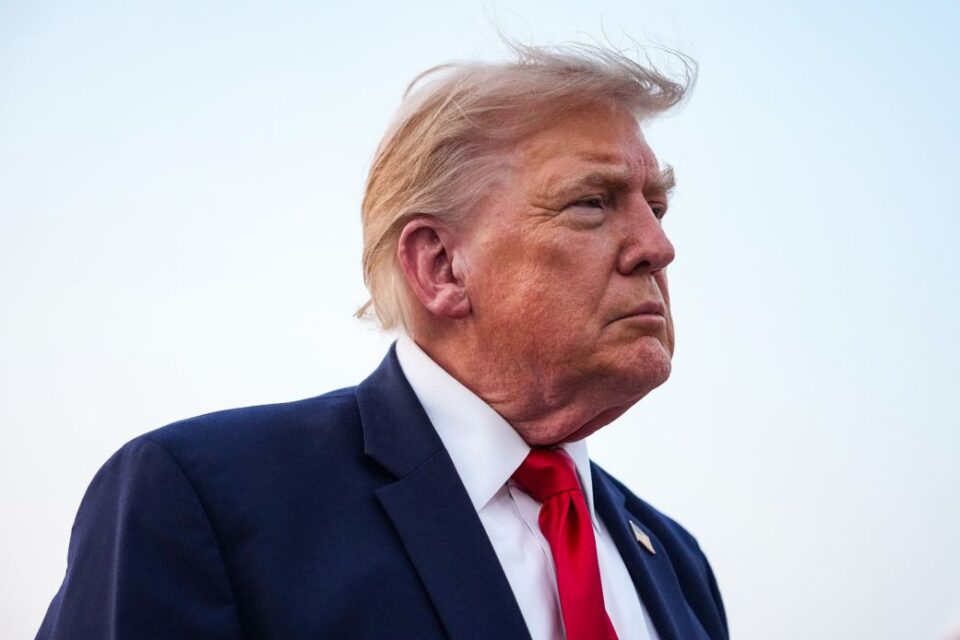 President Donald Trump speaks to reporters after landing in Air Force One on July 19, in Joint Base Andrews, Maryland.