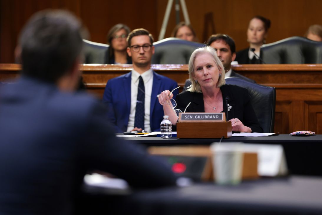 Sen. Kirsten Gillibrand (D-NY) looks on during a Senate Appropriations Committee hearing in the Dirksen Senate Office Building on Capitol Hill on Tuesday in Washington, DC.