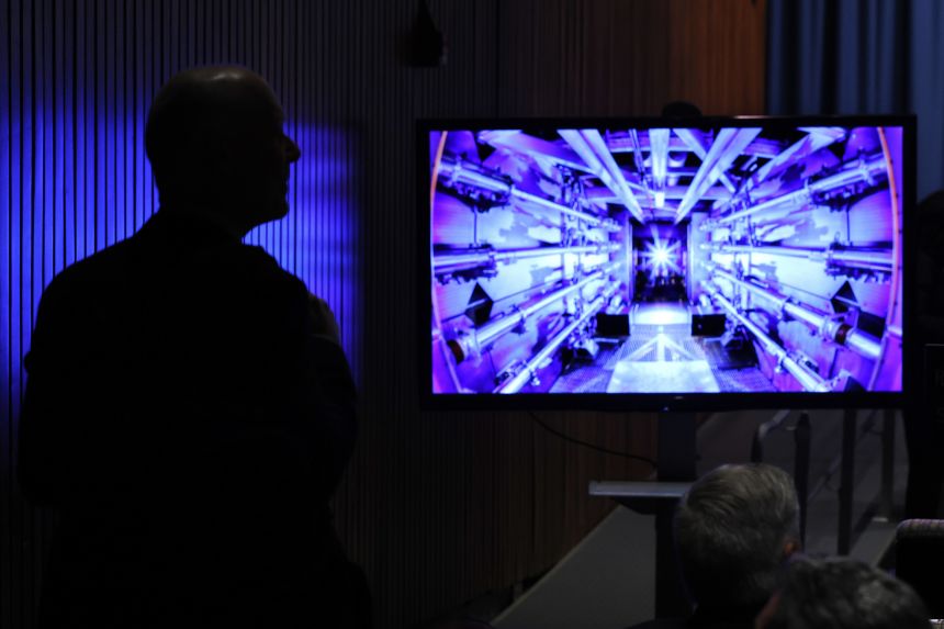 Guests await the beginning of a news conference with then-Energy Secretary Jennifer Granholm at the Department of Energy headquarters to announce a breakthrough in fusion research on December 13, 2022.