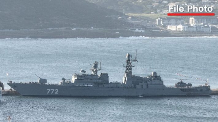 British media identified the vessel on Tuesday as the Russian Navy frigate "Neustrashimy," shown here in a file photo taken in Simonstown, South Africa.