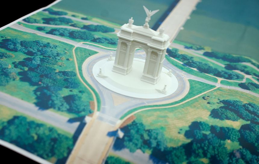 A model of President Donald Trump's proposed triumphal arch