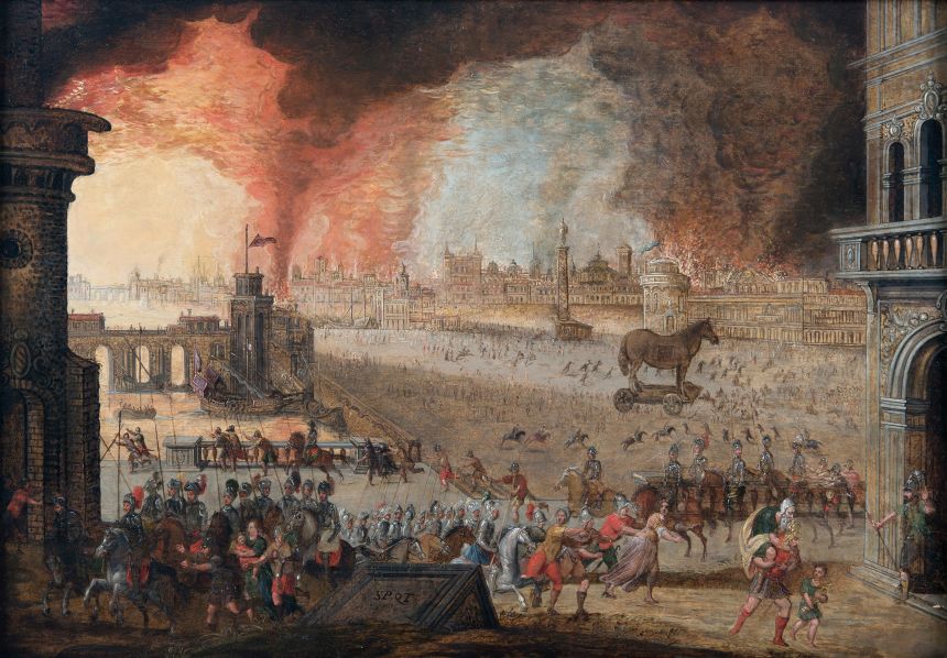 "The Sack Of Troy" (1610) from the circle of Louis de Caullery.