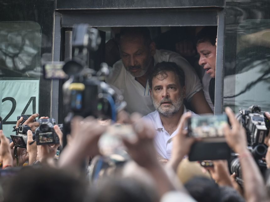Delhi Police detains LOP Lok Sabha Rahul Gandhi during protest against central Govt demanding resignation of Union Minister Dharmendra Pradhan near Prime Minister Narendra Modi's residence on July 21, 2026 in New Delhi, India.