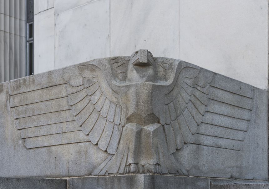 An eagle sculpture at the entrance of Chattanooga's 1930s-era Joel Solomon Federal Building, which the new courthouse was inspired by — and will replace.