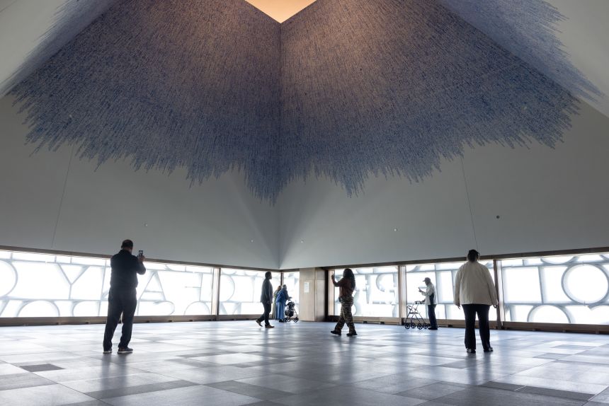 Idris Kahn’s artwork “Sky of Hope” tops the Obama Presidential Center museum in the Sky Room, which overlooks the campus and city from the 8th floor.