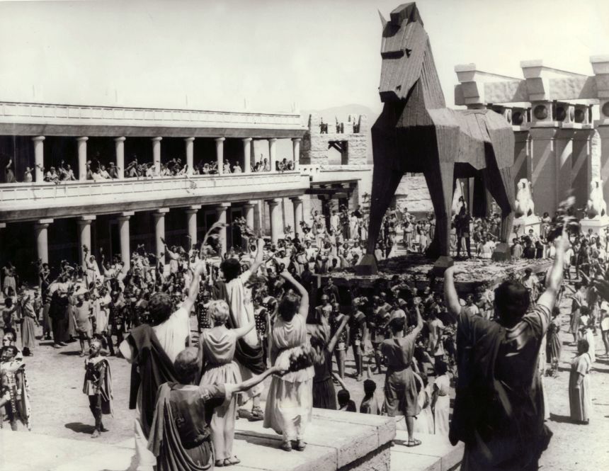 "The Trojan War" (1961) showed the horse on wheels and didn't offer audiences any glimpse inside.